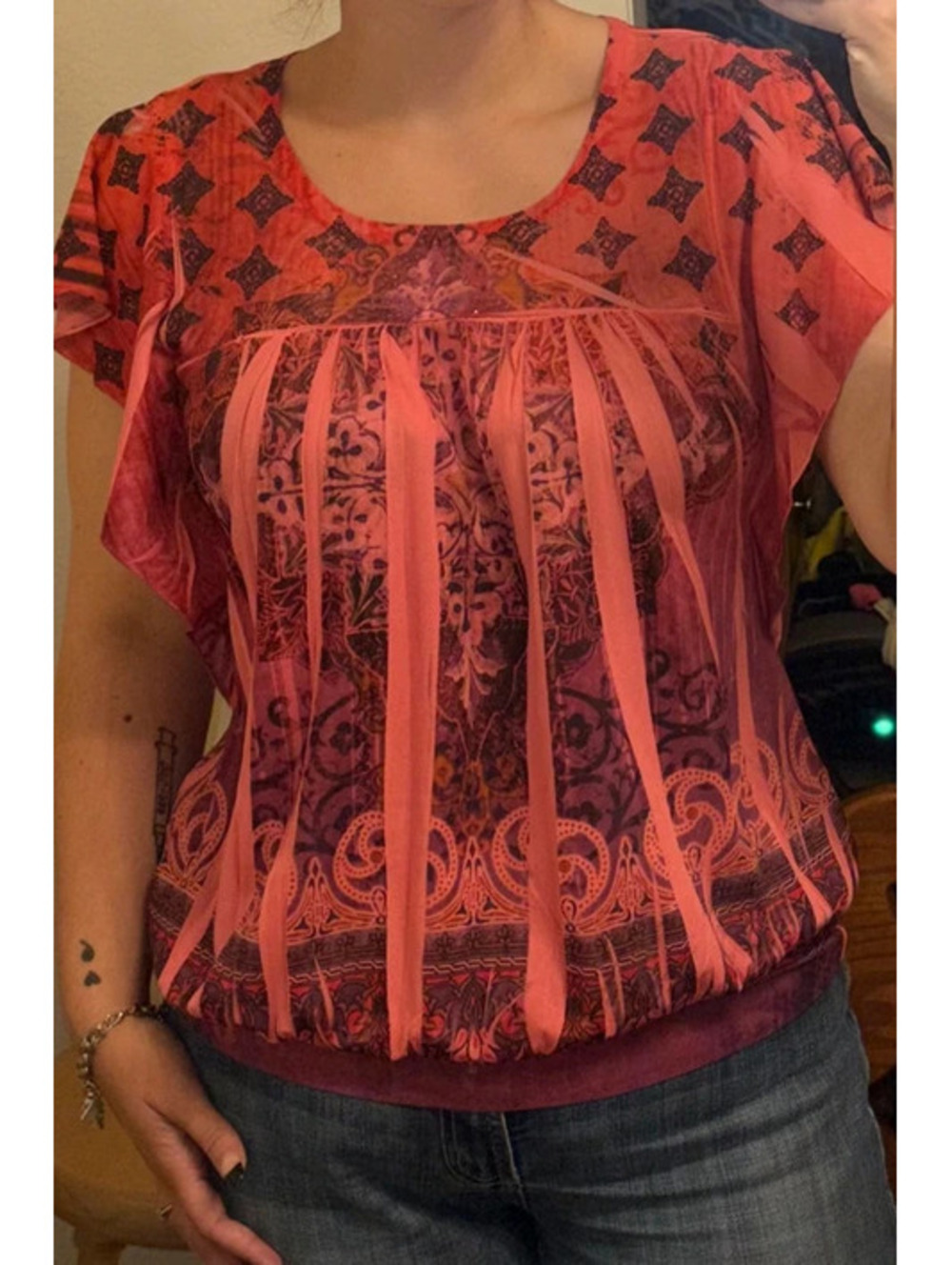 Fitted Bedazzled Tuscan Mom Y2k Pink and Purple fitted babydoll top